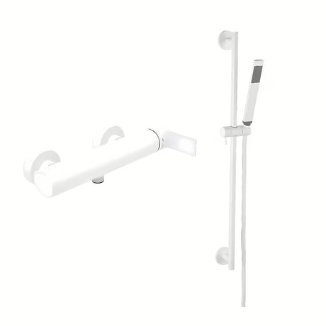 Enoročna armatura za tuš SAT B-Way s tuš setom u mat bijeloj boji za zidnu montažu.