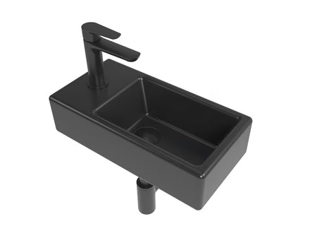 Koupalniški sestav SAT Brevis v črni barvi z umivalnikom 40,5 x 20,5 cm, armaturo in sifonom