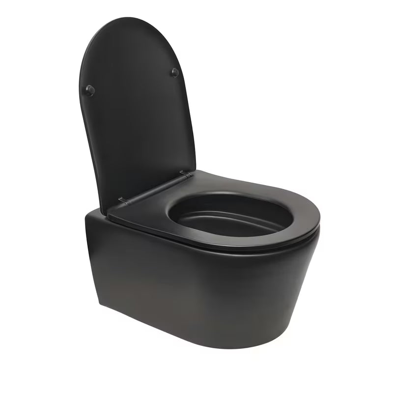 Črno-mat viseča WC školjka SAT Brevis s skritim pritrjevanjem in sedežem mehko Zapiranje Soft Close