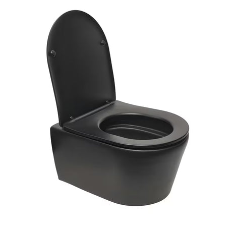 Črno-mat viseča WC školjka SAT Brevis s skritim pritrjevanjem in sedežem mehko Zapiranje Soft Close