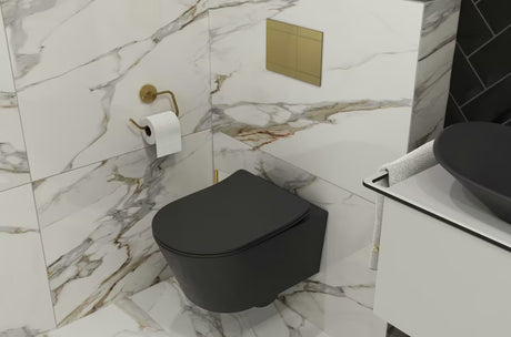 Črno-mat viseča WC školjka SAT Brevis s skritim pritrjevanjem in sedežem mehko Zapiranje Soft Close