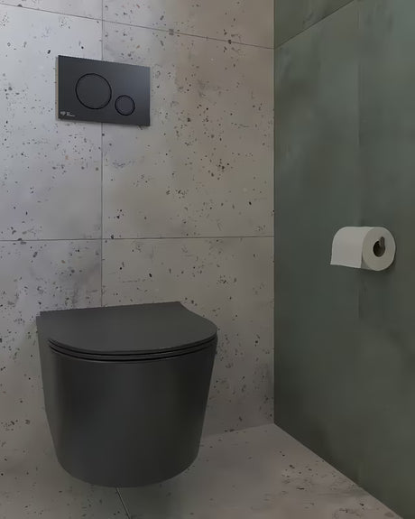 Črna viseča WC školjka SAT Brevis s skritim pritrjevanjem in sedežem s počasnim zapiranjem