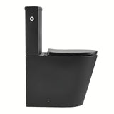 Samostoječi  WC monoblok SAT Brevis v črno-mat izvedbi z brezrobno školjko in sedežem mehko Zapiranje Soft Close.