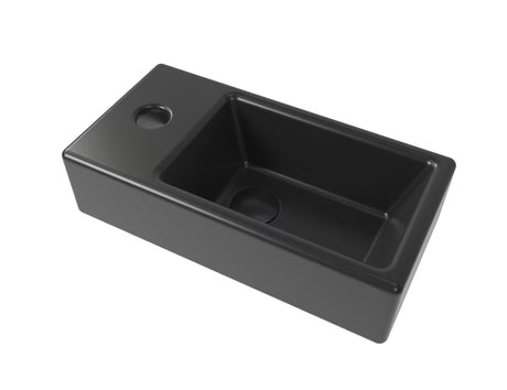 Viseče umivalnik SAT Brevis 40,5x20,5 cm v mat črni barvi z levo odprtino pro armature.