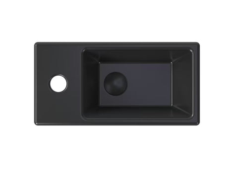 Viseče umivalnik SAT Brevis 40,5x20,5 cm v mat črni barvi z levo odprtino pro armature.