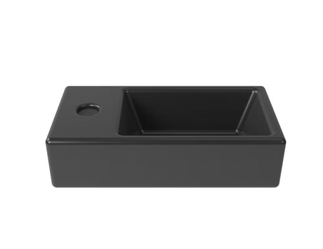 Viseče umivalnik SAT Brevis 40,5x20,5 cm v mat črni barvi z levo odprtino pro armature.
