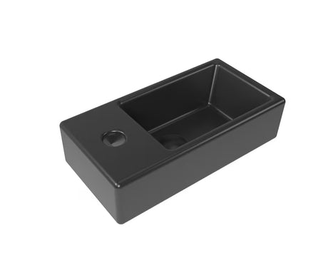 Viseče umivalnik SAT Brevis 40,5x20,5 cm v mat črni barvi z levo odprtino pro armature.