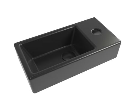 Viseče keramični umivalnik SAT Brevis 40,5x20,5 cm v mat črni barvi z odprtino pro armature na desni.