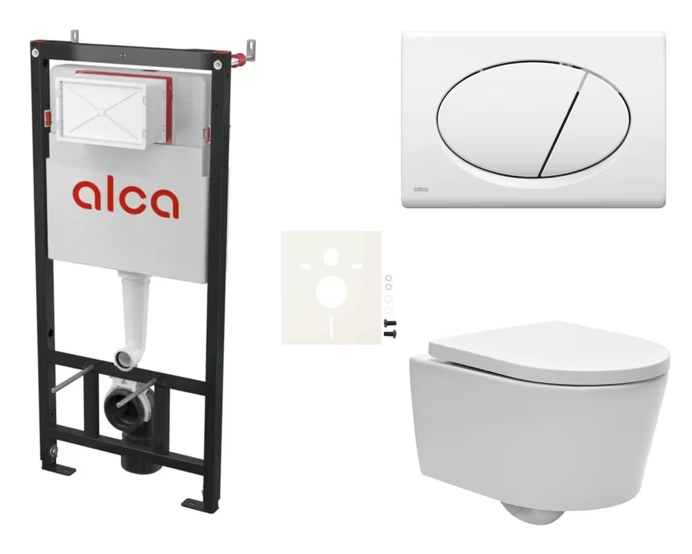 Viseči WC set SAT Brevis s podometnim modulom, splakovalno tipko in sedežem mehko Zapiranje Soft Close