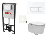 Viseči WC set SAT Brevis s predstenskim modulom Alca, tipko, sedežem mehko Zapiranje Soft Close in EasyLock.