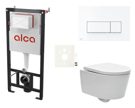 Viseči WC set SAT Brevis s predstenskim modulom Alca, tipko, sedežem mehko Zapiranje Soft Close in EasyLock.