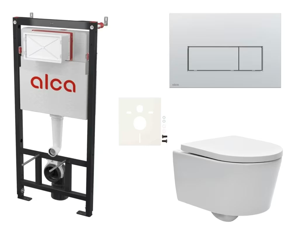 Viseči WC set SAT Brevis s podometnim modulom, splakovalno tipko in sedežem mehko Zapiranje Soft Close