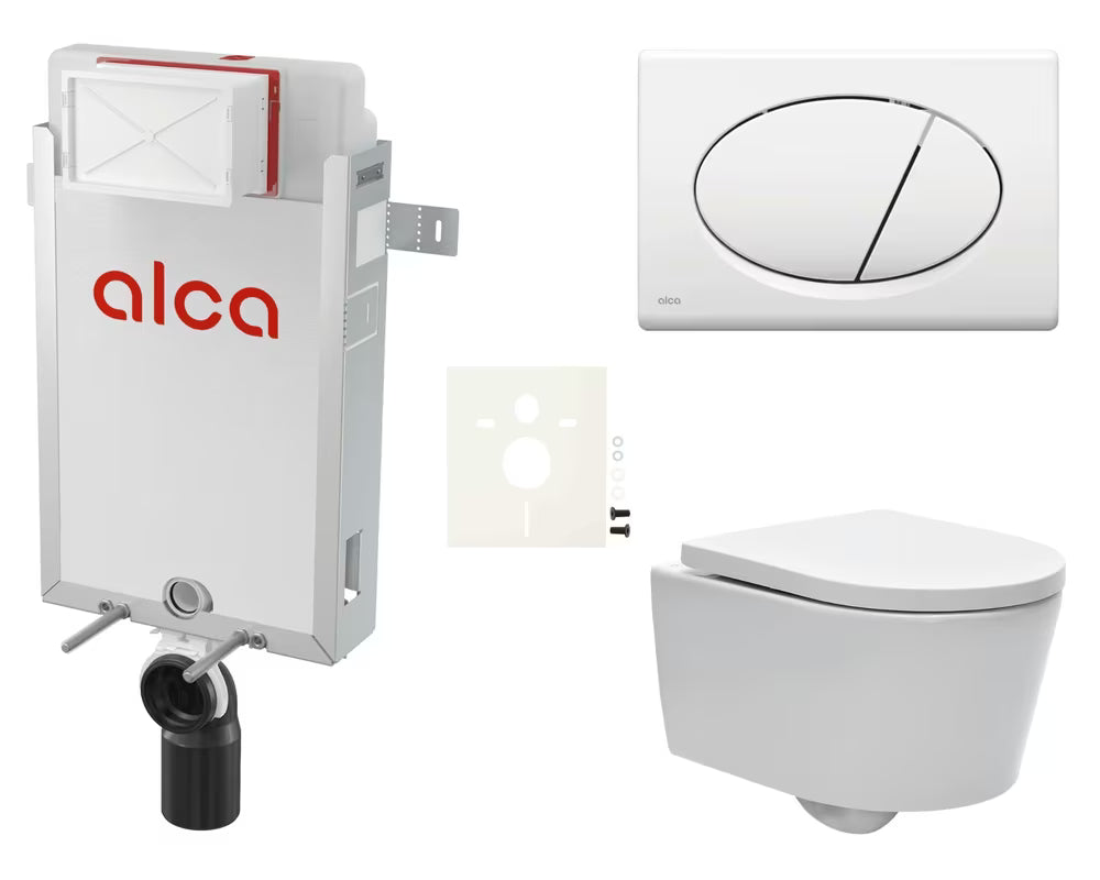 Viseči WC set SAT Brevis s podometnim splakovalnikom, tipko za splakovanje in sedežem mehko Zapiranje Soft Close