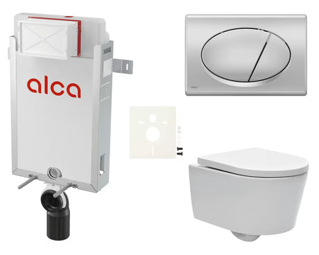 Viseči WC set SAT Brevis s podometnim splakovalnikom Alca, tipko za splakovanje in WC-desko z mehko Zapiranje Soft Close