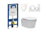 Viseči WC set SAT Brevis z modulom Geberit Duofix, školjko Rimless in belim tipkalom za splakovanje