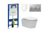 Viseči WC set SAT Brevis z modulom Geberit Duofix, sedežem mehko Zapiranje Soft Close in kromiranim tipkalom za splakovanje