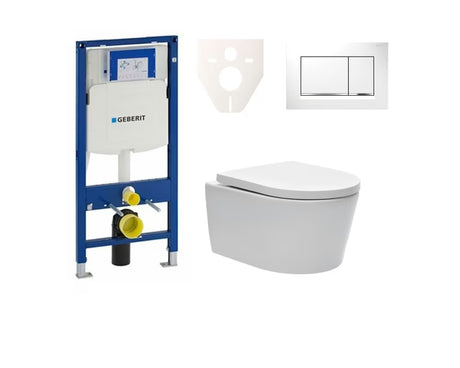 Viseči WC set SAT Brevis s splakovalnikom Geberit Duofix pro za sodobno kopalnico in enostavno vzdrževanje.