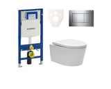Viseči WC set SAT Brevis s splakovalnikom Geberit Duofix pro za predstensko montažo ali montažo v mavčnokartonsko steno.