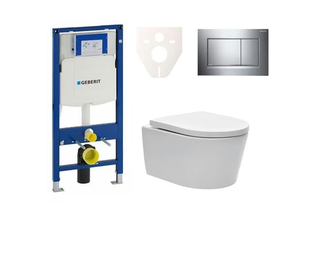 Viseči WC set SAT Brevis s splakovalnikom Geberit Duofix pro za predstensko montažo ali montažo v mavčnokartonsko steno.
