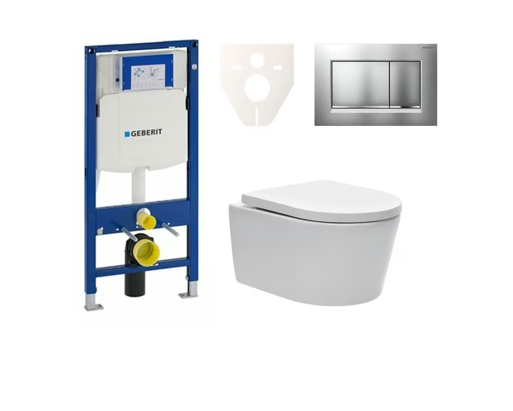Viseči WC set SAT Brevis z modulom Geberit Duofix, školjko Rimless in sedežem z mehko Zapiranje Soft Close