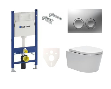 Viseči WC set SAT Brevis s podometnim splakovalnikom Geberit Delta in belo tipko za splakovanje