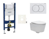 Viseči WC set SAT Brevis z modulom Geberit, školjko Rimless in sedežem mehko Zapiranje Soft Close z belo tipko Delta