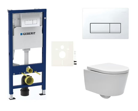 Viseči WC set SAT Brevis z modulom Geberit Duofix in belim sijajnim upravljalnim gumbom