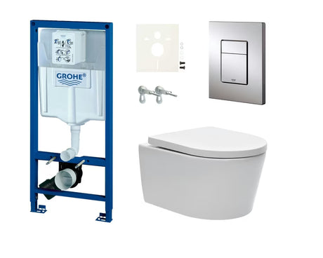 Viseči WC set SAT Brevis s podometnim splakovalnikom Grohe Rapid SL in sedežem s mehko Zapiranje Soft Close ter EasyLock