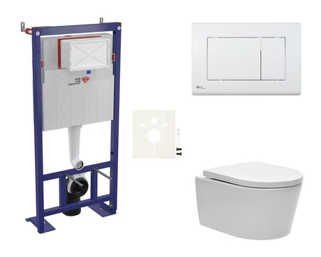 Viseči WC set SAT Brevis s podometnim kotličkom, splakovalno tipko in WC desko mehko Zapiranje Soft Close