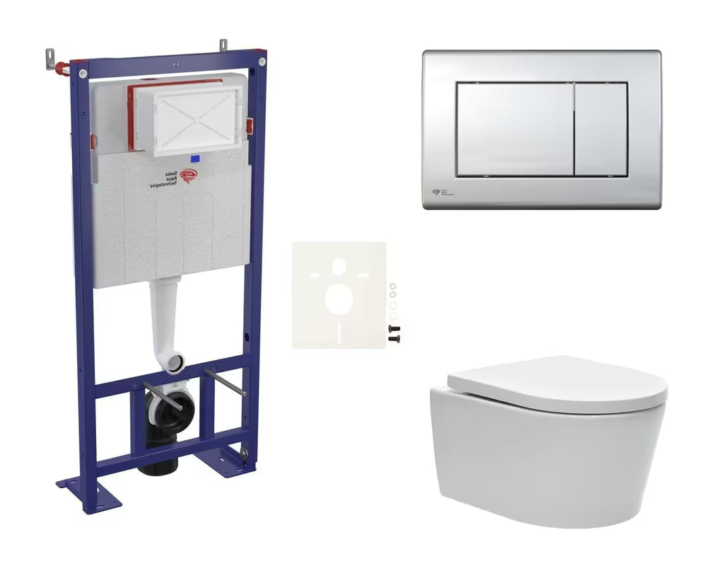Viseči WC set SAT Brevis s podometnim splakovalnikom, splakovalno tipko in sedežem z mehko Zapiranje Soft Close