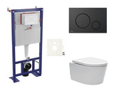 Viseči WC set SAT Brevis s podometnim modulom, črno mat tipko in WC školjka s wc desko mehko Zapiranje Soft Close