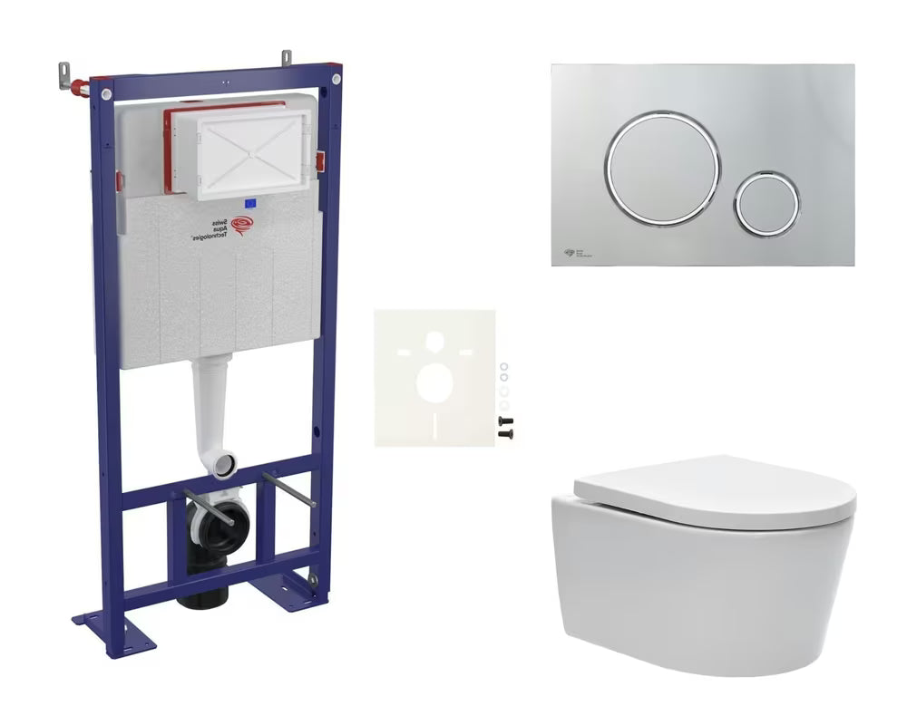 Viseči WC set SAT Brevis s predstenskim modulom, tihim kotličkom in WC desko z mehko Zapiranje Soft Close in EasyLock.