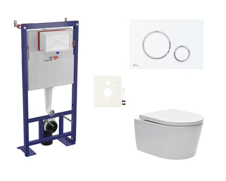 Viseči WC set SAT Brevis s podometnim modulom, splakovalno tipko in sedežem s funkcijama mehko Zapiranje Soft Close in EasyLock