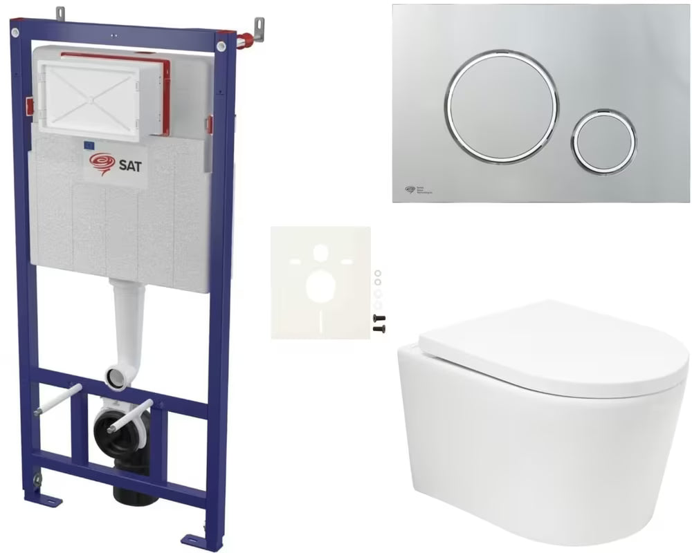 Viseči WC set SAT Brevis v sijajni beli barvi s skritim pritrjevanjem in sedežem mehko Zapiranje Soft Close