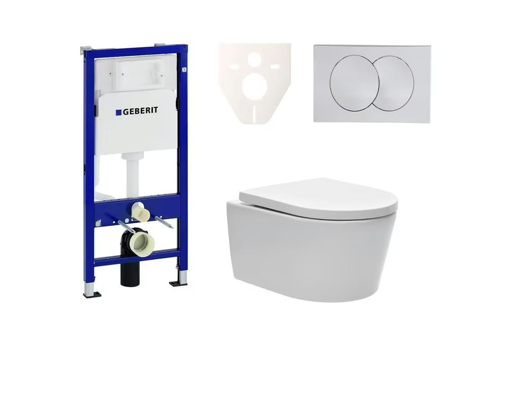 Viseči WC set SAT Brevis s podžbuknim modulom Geberit Duofix, tipkom i sjedalom mehko Zapiranje Soft Close EasyLock