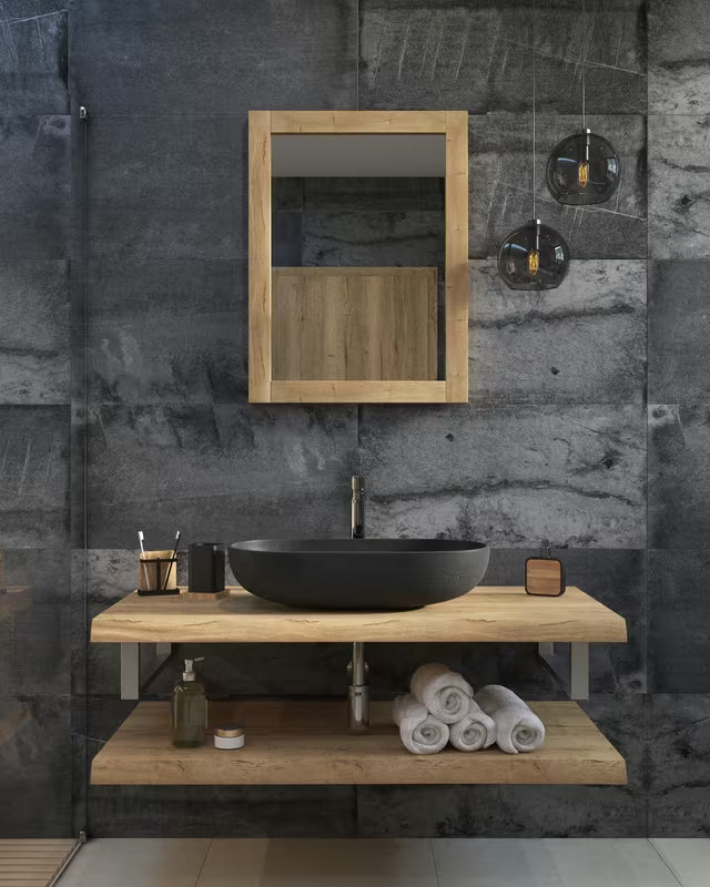 Antracitno betonsko umivalnik na ploščo SAT Cemento 65x35 cm s tankimi stenami