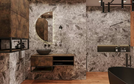 Antracitni betonski umivalnik na ploščo SAT Cemento 42x42 cm s tankim stijenkama