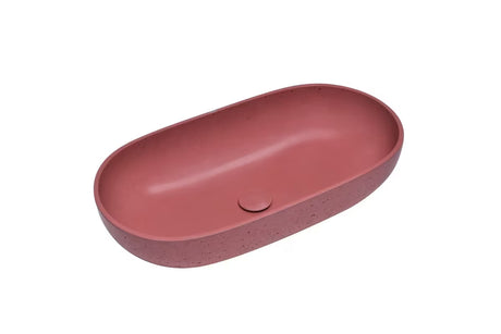 Terakota betonski ovalni umivalnik na ploščo SAT Cemento brez preliva dimenzija 65x35 cm.