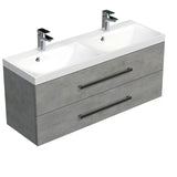 Viseča kopalniška omarica SAT Cube Way z dvojnim umivalnikom v dekorju beton 120x53x40 cm