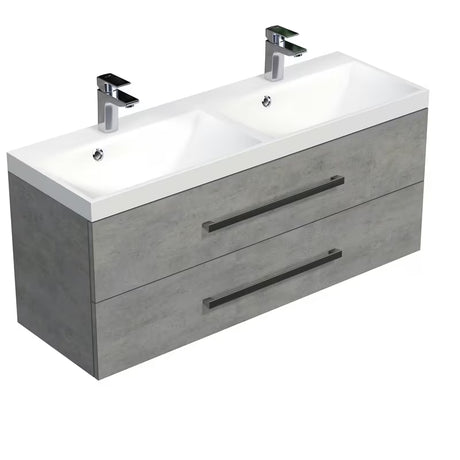 Viseča kopalniška omarica SAT Cube Way z dvojnim umivalnikom v dekorju beton 120x53x40 cm