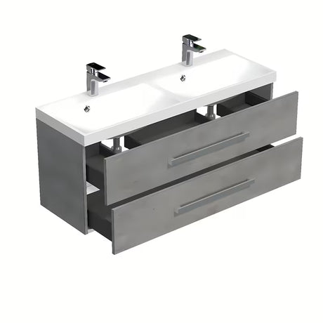 Viseča kopalniška omarica SAT Cube Way z dvojnim umivalnikom v dekorju beton 120x53x40 cm