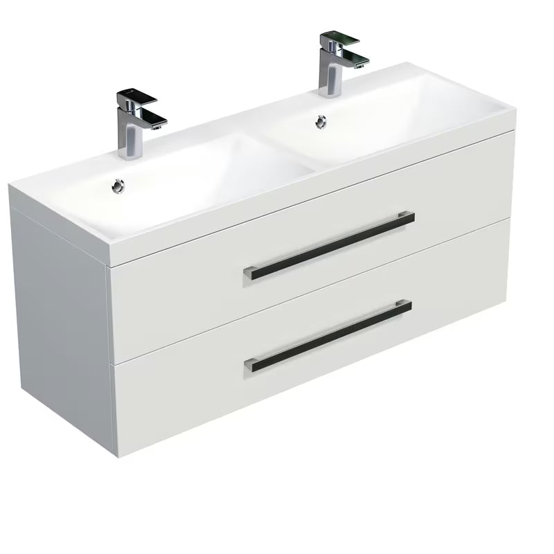 Viseča kopalniška omarica SAT Cube Way z dvojnim umivalnikom 120x40 cm v beli barvi