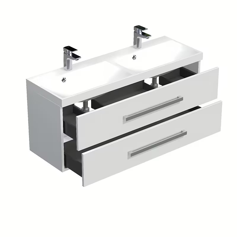 Viseča kopalniška omarica SAT Cube Way z dvojnim umivalnikom 120x40 cm v beli barvi