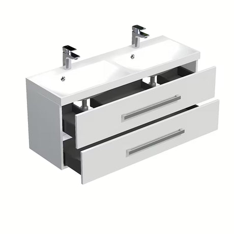 Viseča kopalniška omarica SAT Cube Way z dvojnim umivalnikom 120x40 cm v beli barvi