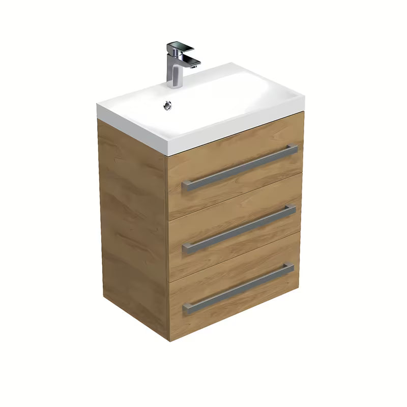 Viseča kopalniška omarica z umivalnikom SAT Cube Way 60x40x76,5 cm v dekorju hrast hickory