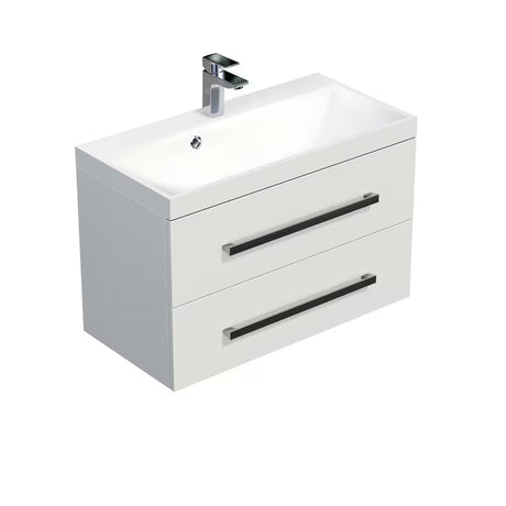 Viseča kopalniška omarica SAT Cube Way z umivalnikom iz litega marmorja v sijajni beli barvi 80x40 cm