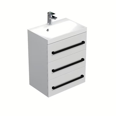 Viseča kopalniška omarica z umivalnikom SAT Cube Way 60x40x76,5 cm v beli sijajni izvedbi s črnimi ročaji