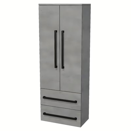 Viseča visoka kopalniška omarica SAT Cube Way v imitaciji betona 60x163x33 cm s kromiranimi ročaji.