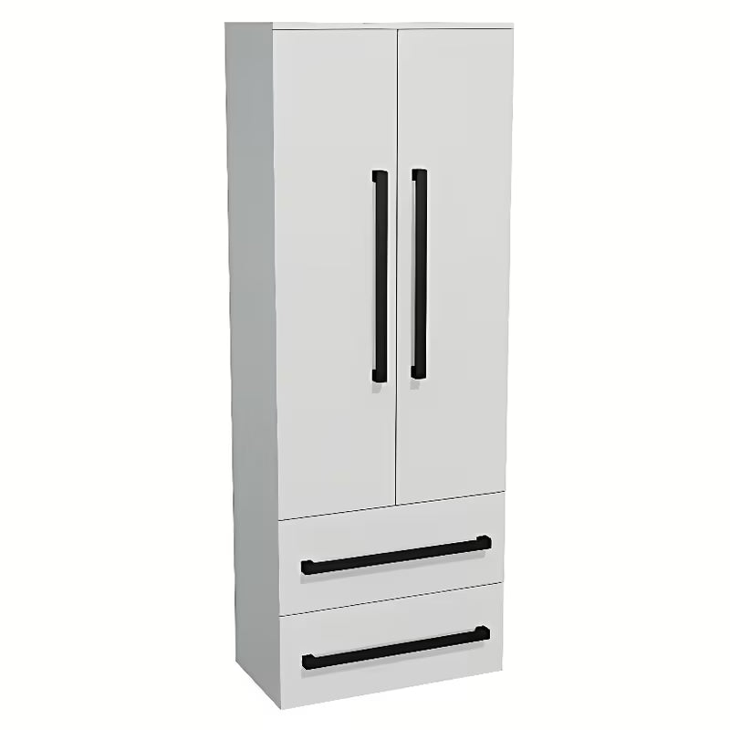 Visoka viseča kopalniška omarica SAT Cube Way 60x33x163 cm v beli sijajni izvedbi s črnimi ročaji