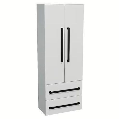 Visoka viseča kopalniška omarica SAT Cube Way 60x33x163 cm v beli sijajni izvedbi s črnimi ročaji